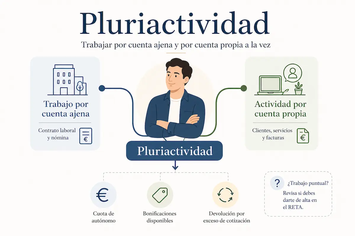 Esquema visual de pluriactividad entre trabajo por cuenta ajena y actividad autónoma